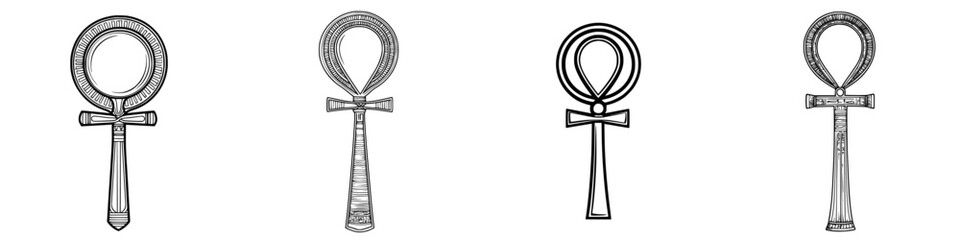 Poster - Artistic representations of the ankh, a symbol of life and immortality, displayed in a series of four designs