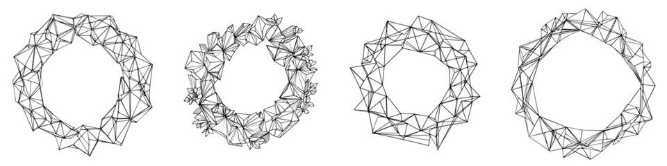 Poster - Elegant geometric wreath designs showcasing intricate line art suitable for celebration and decoration