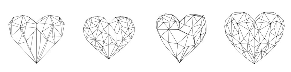 Poster - Different geometric heart designs representing various styles of love and affection in a modern art form