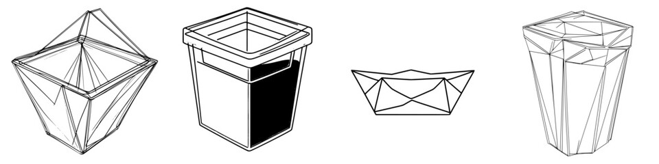 Poster - Various geometric container designs in black and white showcasing modern shapes and styles for potential use in contemporary decor