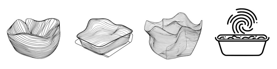 Poster - Creative designs of abstract bowls with intricate lines showcasing unique shapes and textures