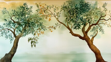 Poster - Gentle green watercolor wash on paper, pastel tones for invitation or design