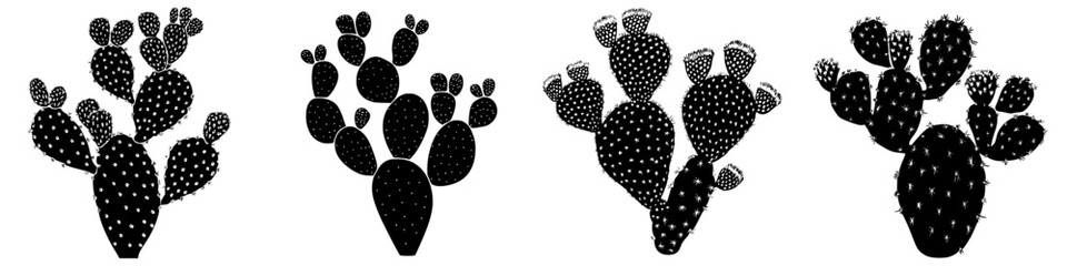 Poster - Cacti in various shapes and sizes arranged artistically in black silhouette design