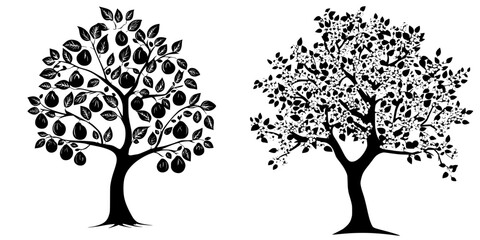 Poster - Decorative black silhouette trees with leaves in artistic design for nature-inspired decor or illustrations