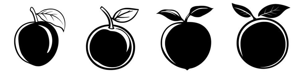 Poster - Collection of black and white apple illustrations showcasing different styles and shapes in a minimalist design
