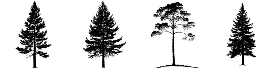 Poster - Beautiful silhouettes of various tree species in a minimalist style against a white background