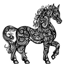 Poster - Elegant black horse adorned with intricate swirling patterns in a proud pose, capturing artistry and grace