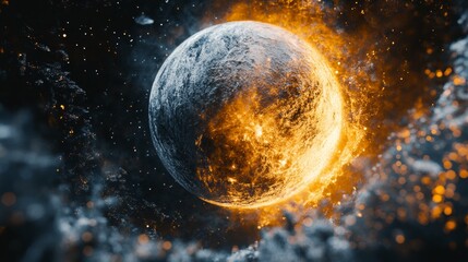 Wall Mural - fiery celestial body, a digital art depiction of a planet engulfed in flames in deep space