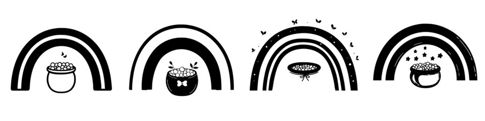Poster - Creative collection of rainbow illustrations featuring pots filled with decorative elements and charming motifs