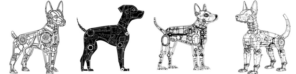 Poster - Different designs of robotic dogs showcasing various styles and features in a futuristic concept