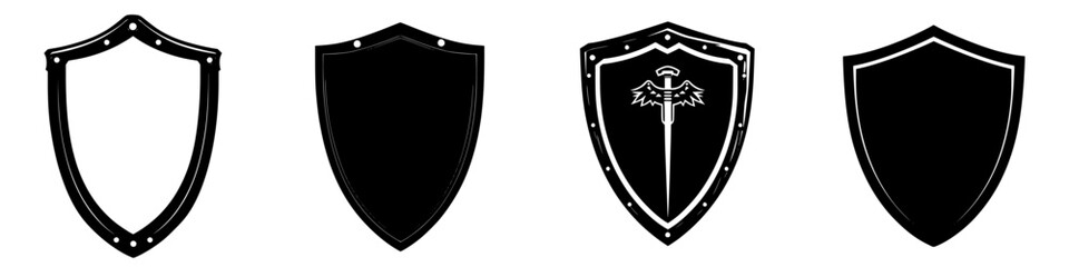 Poster - Different designs of shields showcasing varied shapes and patterns on a plain background for creative use