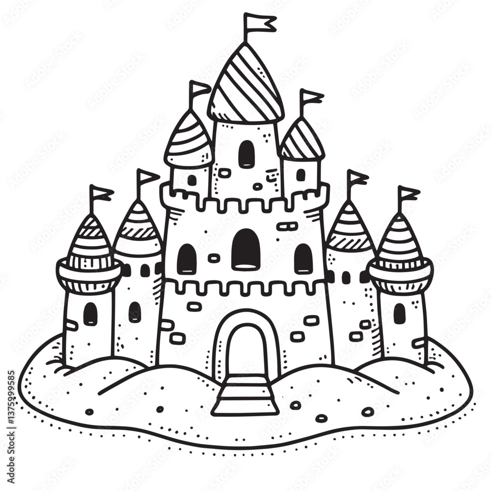 Sandcastle. Summer Sand castle Vector illustration isolated and icon ...