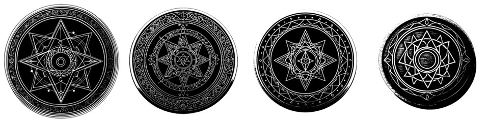 Poster - Symbolic circular designs featuring intricate geometric patterns and hidden meanings in a mystical theme