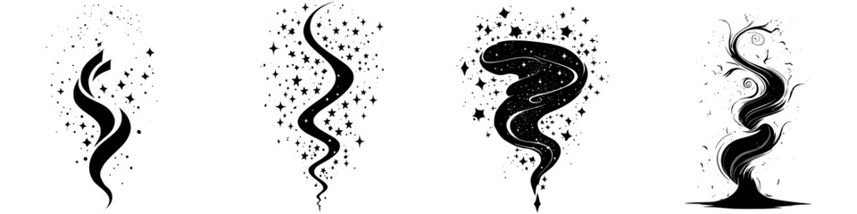 Poster - Swirling patterns of black lines and stars create a magical atmosphere in an abstract design suitable for art or decoration