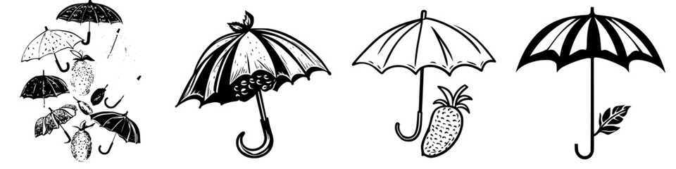 Poster - Unique black and white illustrations of umbrellas with different designs and styles showcasing creativity and artistic expression