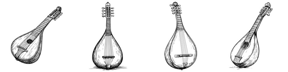 Poster - Detailed sketches of traditional string instruments displayed together in a simple arrangement creating a musical atmosphere