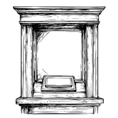 Poster - Rustic wooden frame with an empty center displayed in an art gallery setting during daylight hours