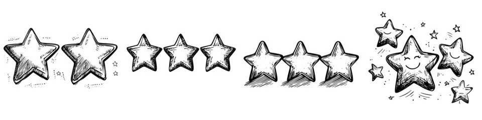 Aufkleber - Five stars and two stars hand-drawn in a creative illustration showcasing different ratings and expressions of satisfaction