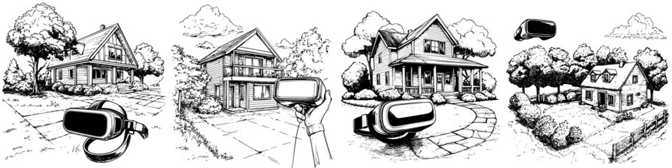 Poster - Exploring virtual reality houses in a serene suburban neighborhood during a sunny morning