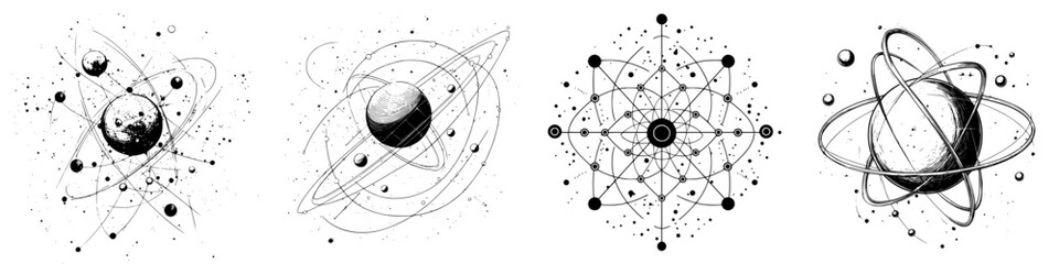 Poster - Abstract representation of atomic structures and cosmic elements showcasing the beauty of science