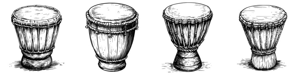Poster - Various traditional drums displayed in a row highlighting cultural musical instruments and craftsmanship