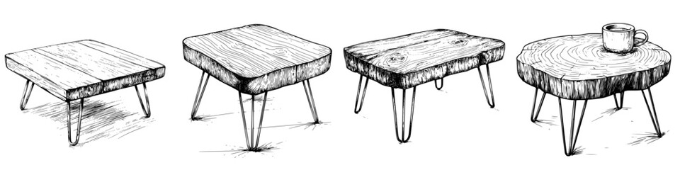 Poster - Various wooden table designs with distinct styles and finishes for creative interior decor