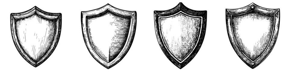 Poster - Vintage shield illustrations showcasing different designs and textures for creative projects and historical references