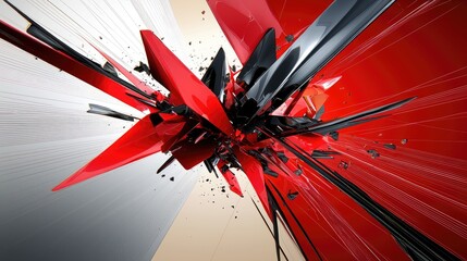 Poster - High-energy abstract brushstrokes of red and black forming an expressive digital art piece.