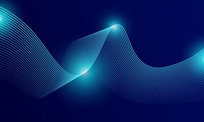 Wall Mural - abstract glowing wave lines on dark blue background. dynamic wave pattern. modern flowing wavy lines