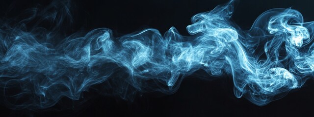 Poster - Abstract smoke trails in blue and grey tones on a black background
