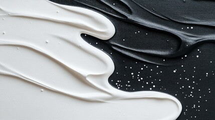 Poster - Close-up view of black and white abstract painting featuring irregular smear techniques and intriguing abstract shapes