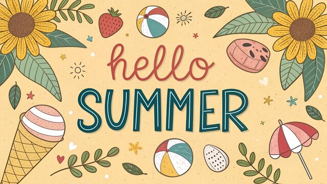 Hand drawn hello summer background
