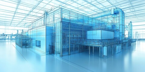 Poster - Industrial facility design in blueprints showcasing modern architecture and engineering concepts