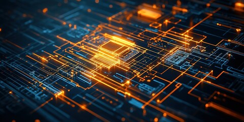 Poster - Digital circuit board design showcasing intricate patterns and connections in vibrant colors