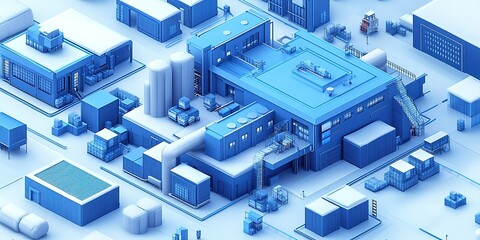 Poster - Industrial facility surrounded by warehouses and storage units in a modern urban setting during the daytime
