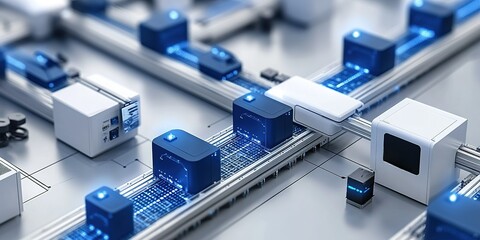 Poster - Advanced technological components connected on a circuit board showcasing modern electronics in a bright workspace