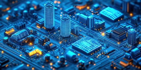 Poster - Exploration of a futuristic cityscape with illuminated buildings at night