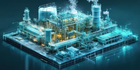 Poster - Visualization of a modern industrial plant with advanced technology and infrastructure