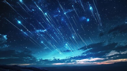 Wall Mural - Beautiful night sky filled with shooting stars and celestial bodies