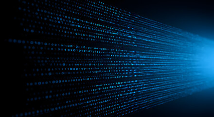 Poster - Abstract Digital Data Stream Blue Binary Code Flowing into Light