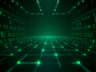 Poster - Abstract green digital cyberspace background material with a sense of technology, art concept illustration with a sense of technology