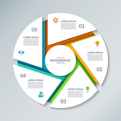 Wall Mural - Vector infographic circle. Cycle diagram with 5 steps. Round chart that can be used for reports, business analytics, educational resources, marketing materials, visualizing data, presentations.