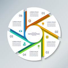Wall Mural - Vector infographic circle. Cycle diagram with 6 steps. Round chart that can be used for report, business analytics, educational resources, marketing materials, visualizing data, presentations.