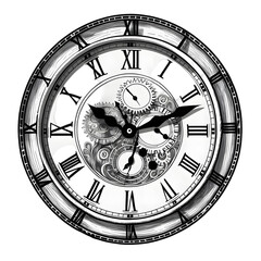 Poster - Complex clock with intricate gears and mechanisms showcasing the passage of time in a unique artistic style transparent background PNG