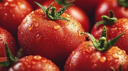 Poster - A pile of juicy tomatoes with water droplets on them 