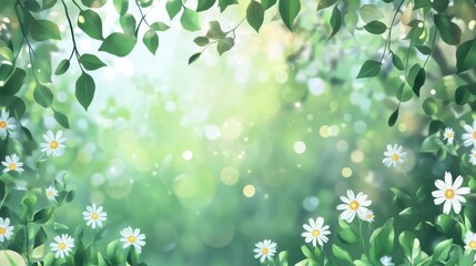 Wall Mural - beautiful nature green background with a blurred spring or summer garden landscape and sunlight on a