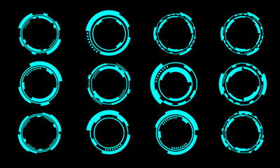 Poster - Set of sci fi blue circle user interface elements technology futuristic design modern creative on black background vector