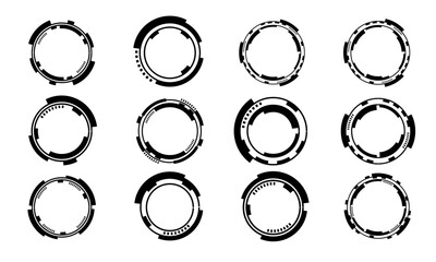 Poster - Set of sci fi black circle user interface elements technology futuristic design modern creative on white background vector