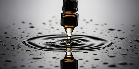 Poster - Oil drop creating ripples on a reflective surface during daylight