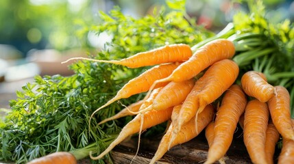 Poster - Bunch of freshly harvested carrots with bright orange roots 